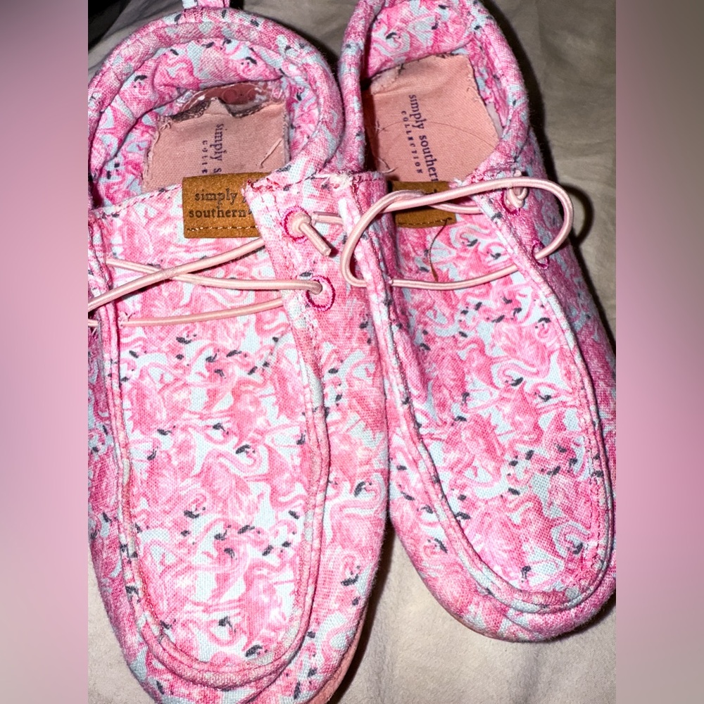 Simply Southern Pink Flamingo Patterned Shoes